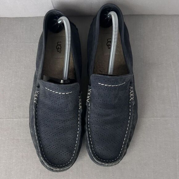 UGG HENRICK PERF NAVY LEATHER VENETIAN DRIVING LOAFERS, MEN US 9.5 - Picture 4 of 10